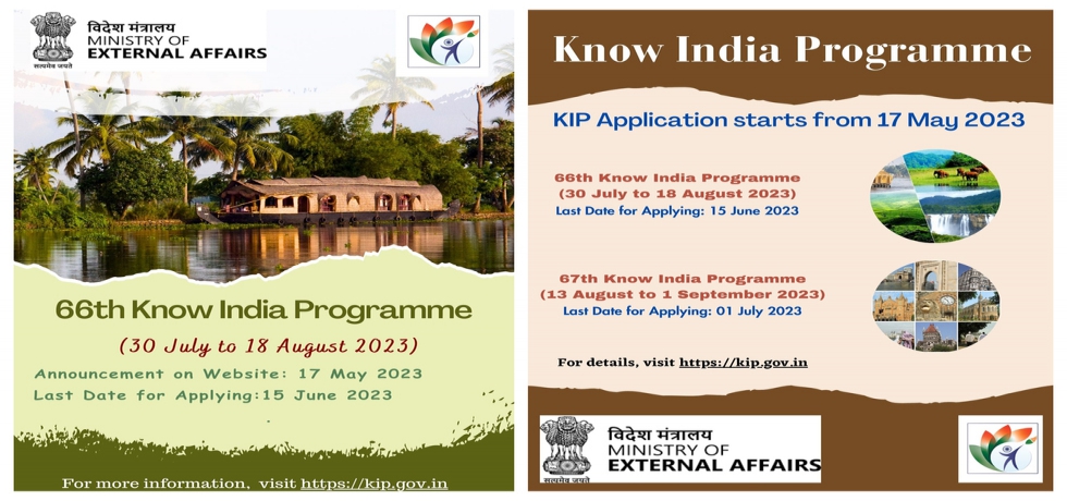 Registrations are open for 66th and 67th KIP programmes from 30 July to 18 August 2023 in Kerala and 13 August to 01 September 2023 in Maharashtra, with due dates of application: 15/06/2023 and 1/07/2023.